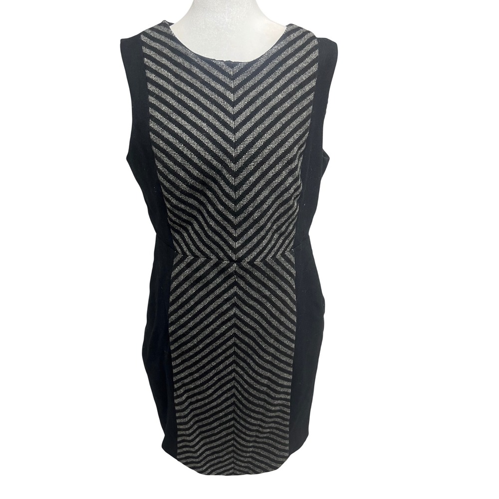 J.Crew Chevron Tweed Dress Sz 10 Black Gray Sleeveless Sheath Office Academic
